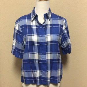 Urban Outfitters- Plaid button up blue & white top